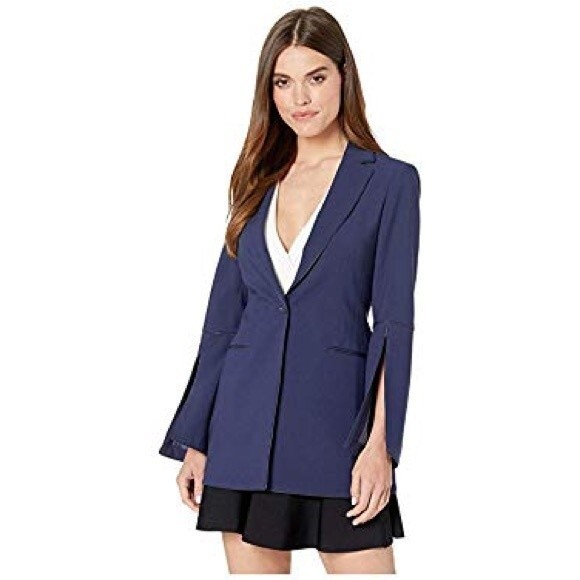 BCBGMaxAzria Boyfriend Blazer with Slit Sleeves in Navy/Blue, Size M NWOT - Picture 1 of 13